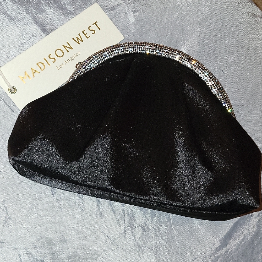 Madison West Black Evening Clutch with Silver Gem Trim Bnwt Ty TL